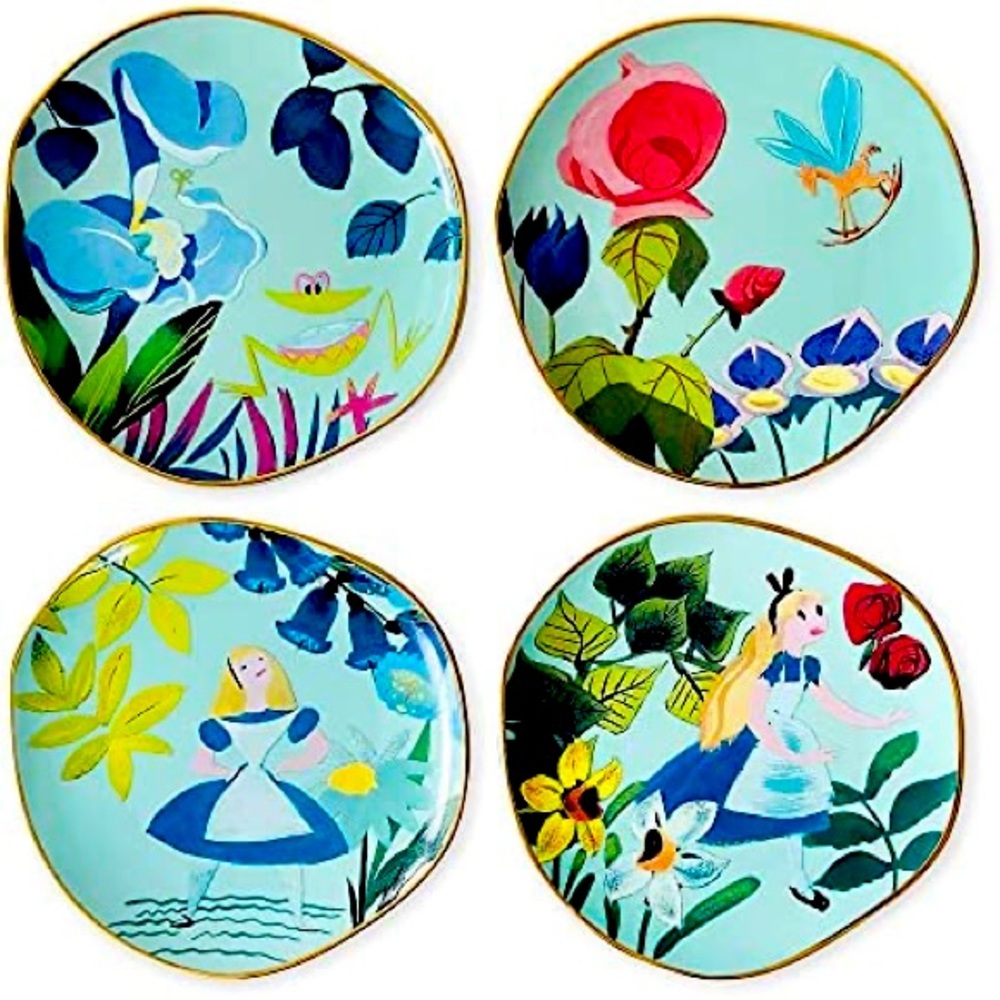 2021 Disney Parks Alice in Wonderland Mary Blair Plate Set of 4 70th Anniversary
